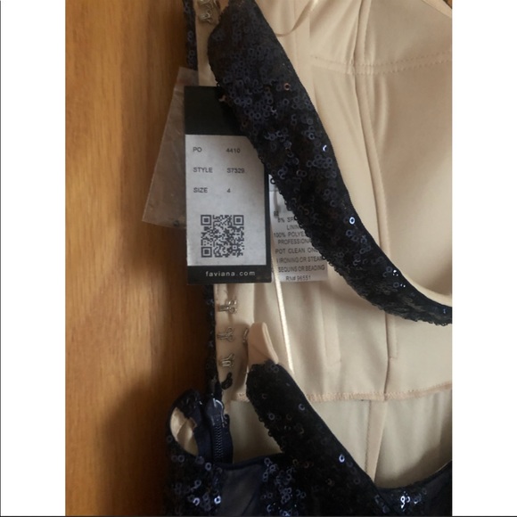 Faviana S7329 Evening Dress in Navy/Nude color w/ stones & sequences for prom - Picture 5 of 5